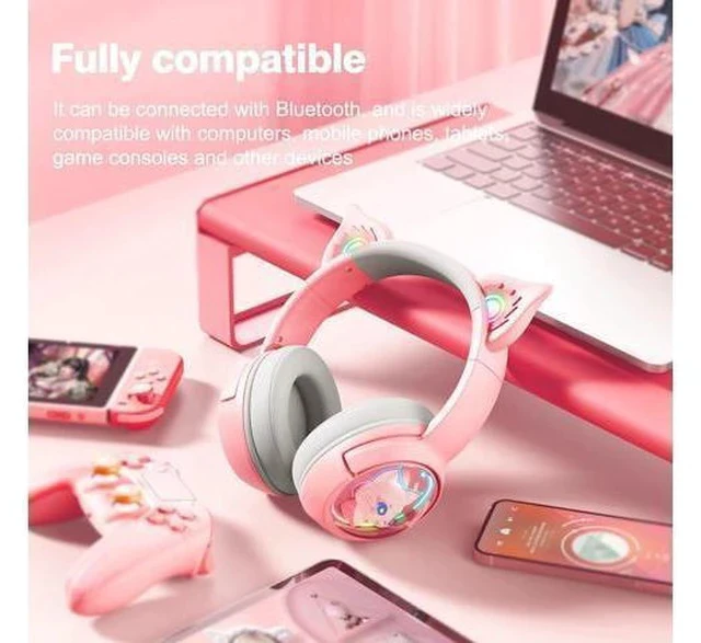 Alt view image 6 of 7 - PHNIXGAM Cute Cat Bluetooth Headphones, Wireless & Wired Mode Headset with Mic, RGB LED Light, for Girls Women School Gaming, Compatible with Mobile Phones Tablet