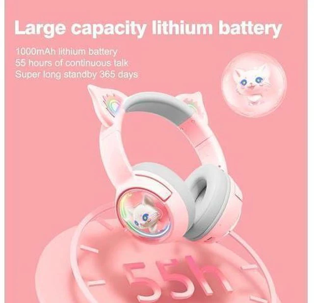 Alt view image 5 of 7 - PHNIXGAM Cute Cat Bluetooth Headphones, Wireless & Wired Mode Headset with Mic, RGB LED Light, for Girls Women School Gaming, Compatible with Mobile Phones Tablet