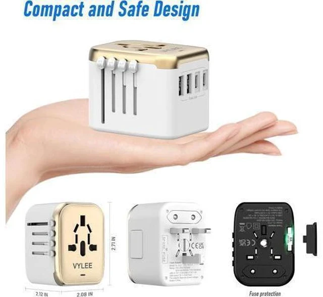 Alt view image 5 of 7 - Universal International Power Travel Plug Adapter, 5 in 1 European Travel Plug Adapter W/ 3.5A 2xUSB-A and 2xUSB C Wall Charger and Worldwide AC Outlet for Europe USA UK AUS Asia (White Gold)