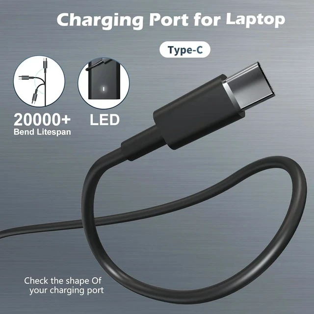 Alt view image 4 of 7 - 60W 65W USB Type C Power Adapter Cord Compatible with Laptop Charger USB C Computer Pro 13 14 16 Plus Latitude 5420 7410 5450 5540 5550 3540 3550 7420 5330 7440 5530 XPS 13 Chromebook
