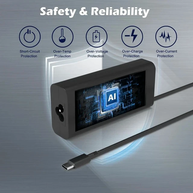 Alt view image 5 of 7 - 60W 65W USB Type C Power Adapter Cord Compatible with Laptop Charger USB C Computer Pro 13 14 16 Plus Latitude 5420 7410 5450 5540 5550 3540 3550 7420 5330 7440 5530 XPS 13 Chromebook
