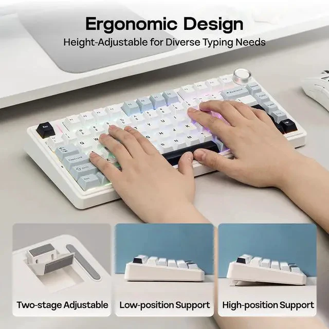 Alt view image 6 of 6 - x Aula F75 Gasket Mechanical Keyboard, 75% Wireless Hot Swappable Gaming Keyboard with Five-Layer Padding&Knob, BT/2.4GHz/USB-C, RGB (Light Blue, Ice Vein Switch)
