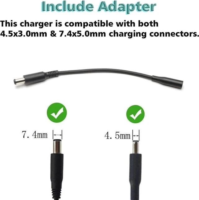 Alt view image 2 of 6 - 65W AC Charger for Inspiron 15-7000 15-5000 15-3000 17-7000 17-5000 17-3000 13-7000 11-3000 2 in 1 Series 3558 3181 5100 5535 5555 5558 5559 5567 XPS 9350 9360 la65ns2-01 Charger Laptop Power