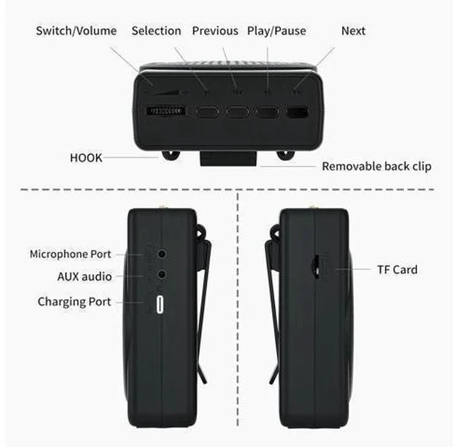 Alt view image 3 of 7 - SAINTLARK S22 Voice Amplifier for Teachers,with Wired Portable Microphone and Speaker and Belt Supports MP3 Format Audio for Training,presentations, Guided Tours, Personal Voice Amplifier