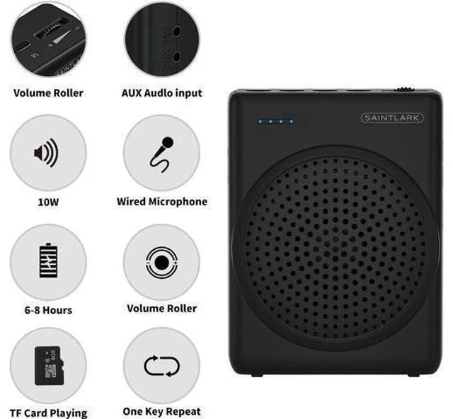 Alt view image 4 of 7 - SAINTLARK S22 Voice Amplifier for Teachers,with Wired Portable Microphone and Speaker and Belt Supports MP3 Format Audio for Training,presentations, Guided Tours, Personal Voice Amplifier