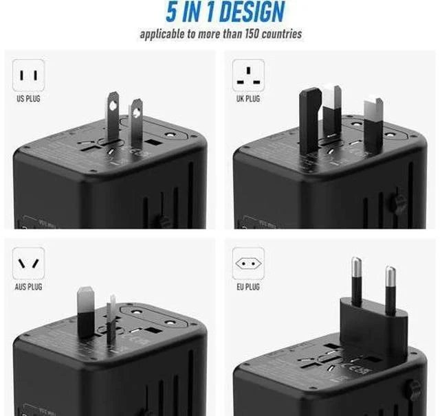 Alt view image 3 of 7 - Universal International Power Travel Plug Adapter, 5 in 1 European Travel Plug Adapter W/ 3.5A 2xUSB-A and 2xUSB C Wall Charger and Worldwide AC Outlet for Europe USA UK AUS(Rose Gold)