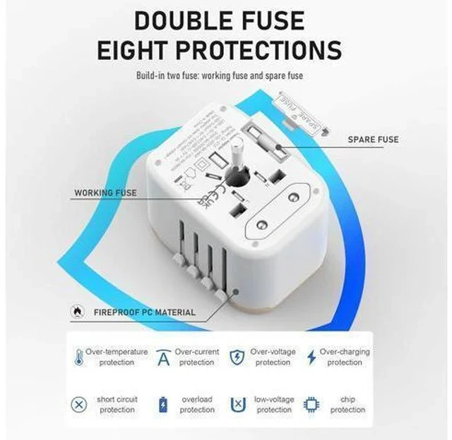 Alt view image 7 of 7 - Universal International Power Travel Plug Adapter, 5 in 1 European Travel Plug Adapter W/ 3.5A 2xUSB-A and 2xUSB C Wall Charger and Worldwide AC Outlet for Europe USA UK AUS Asia (White Gold)