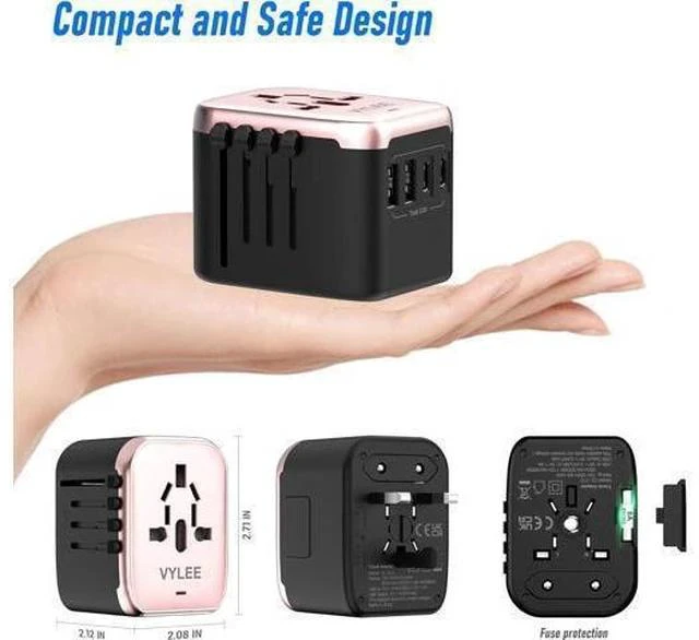 Alt view image 5 of 7 - Universal International Power Travel Plug Adapter, 5 in 1 European Travel Plug Adapter W/ 3.5A 2xUSB-A and 2xUSB C Wall Charger and Worldwide AC Outlet for Europe USA UK AUS(Rose Gold)