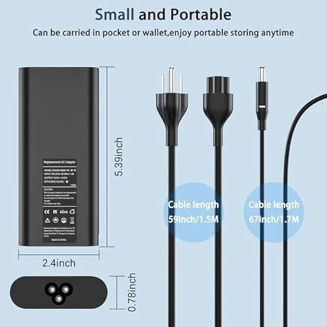 Alt view image 2 of 7 - 130W 4.5mm AC Laptop Charger Compatible with Dell XPS 15 7590 9530 9550 9560 9570 Precision M3800 M2800 5510 5520 5530 5540 Inspiron 7347 7348 7459 Power Supply Cord