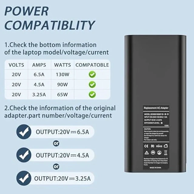 Alt view image 3 of 7 - 130W 4.5mm AC Laptop Charger Compatible with Dell XPS 15 7590 9530 9550 9560 9570 Precision M3800 M2800 5510 5520 5530 5540 Inspiron 7347 7348 7459 Power Supply Cord