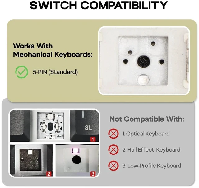Alt view image 3 of 7 - Silent Mechanical Keyboard Switches Set - 35 Pieces Factory Pre-Lubed, 5-Pin Linear/Tactile Switches for Custom Mechanical Keyboards (Crystal(Tactile Silent))