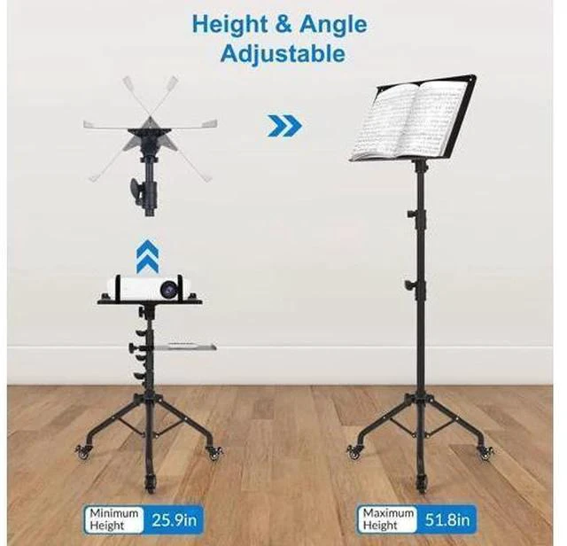 Alt view image 3 of 7 - Projector Stand with Wheels, Laptop Tripod Stand with Phone Holder, Rolling Laptop Tripod with Mouse Tray, Adjustable & Portable Tripod for Sheet Music, DJ
