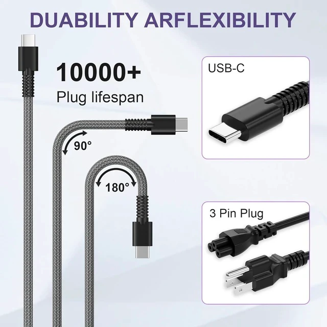 Alt view image 6 of 6 - 90W USB C Laptop Charger Compatible with HP Spectre x360 904144-850 904082-003 adp-90fe 2ln85aa HP 90w USB-c Power Adapter Type C AC Adapter Power Supply Cord
