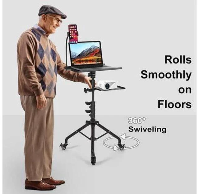 Alt view image 7 of 7 - Projector Stand with Wheels, Laptop Tripod Stand with Phone Holder, Rolling Laptop Tripod with Mouse Tray, Adjustable & Portable Tripod for Sheet Music, DJ