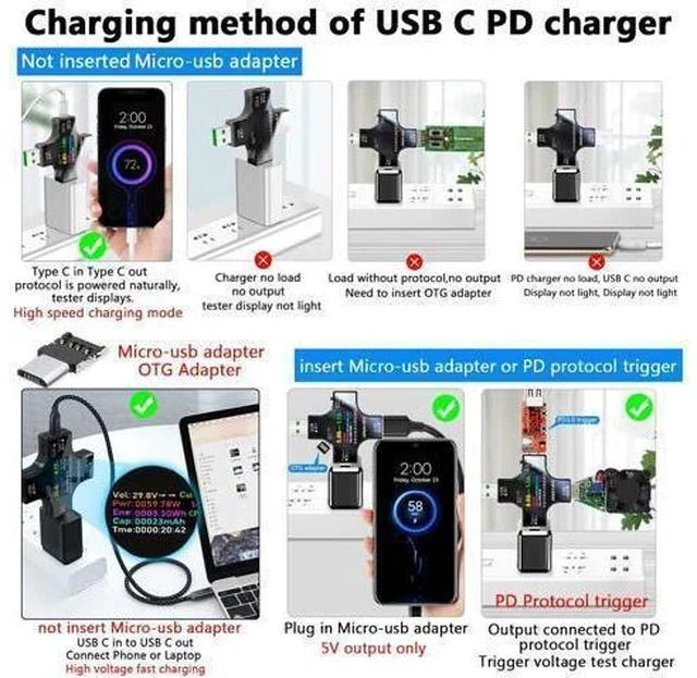 Alt view image 6 of 7 - USB C Tester,2 in 1 Tester Color Screen IPS Digital Multimeter(2024),Voltage,Cur,Pwr,Resistance,Elec,Temp,Capacity,Tme,Fast Charging,with USB Clip Cable Support PD2.0/PD3.0,QC2.0/QC3.0,BC1.2