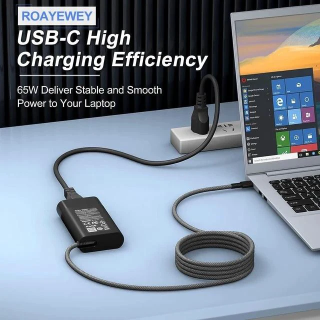Alt view image 2 of 7 - New Slim 65W USB C Charger Compatible with HP Spectre X360 14 2 in 1 Elitebook x360 Pavilion Envy Elite x2 Fast Charging Type C Travel Laptop Power Adapter