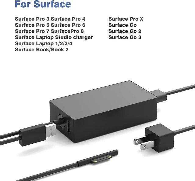 Alt view image 3 of 6 - 65W Surface Pro Charger Compatible with Microsoft Surface Laptop 2 3 Surface Pro X 9 8 7 6 5 4 3 Surface Go 2 Go 3 Surface Book 1 2 Microsoft Surface Charger Power Supply Adapter