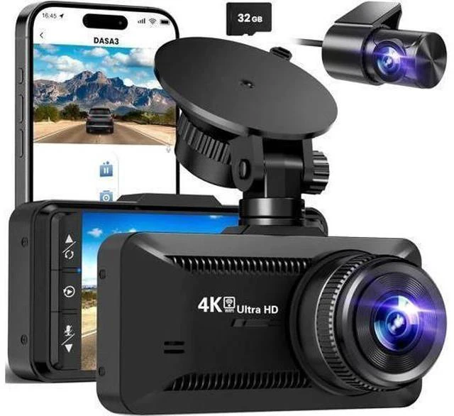 Main image of Dash Cam Front Rear 4K/1080P, Dash Camera for Cars Build in WIFI, Full HD Dash Cam with APP Control, 3.94 IPS Screen Dash camera with 32GB SD Card, G-Sensor, WDR, 24Hr Parking Mote, Loop Recording