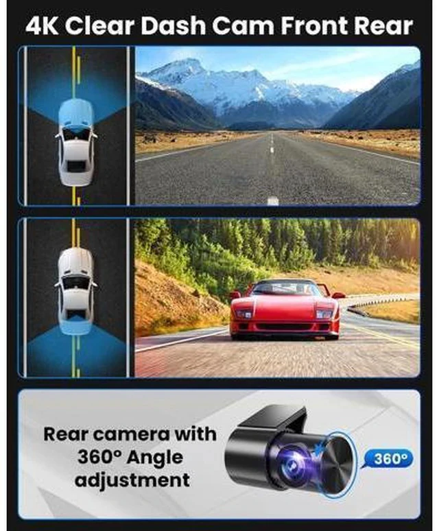 Alt view image 3 of 7 - Dash Cam Front Rear 4K/1080P, Dash Camera for Cars Build in WIFI, Full HD Dash Cam with APP Control, 3.94 IPS Screen Dash camera with 32GB SD Card, G-Sensor, WDR, 24Hr Parking Mote, Loop Recording