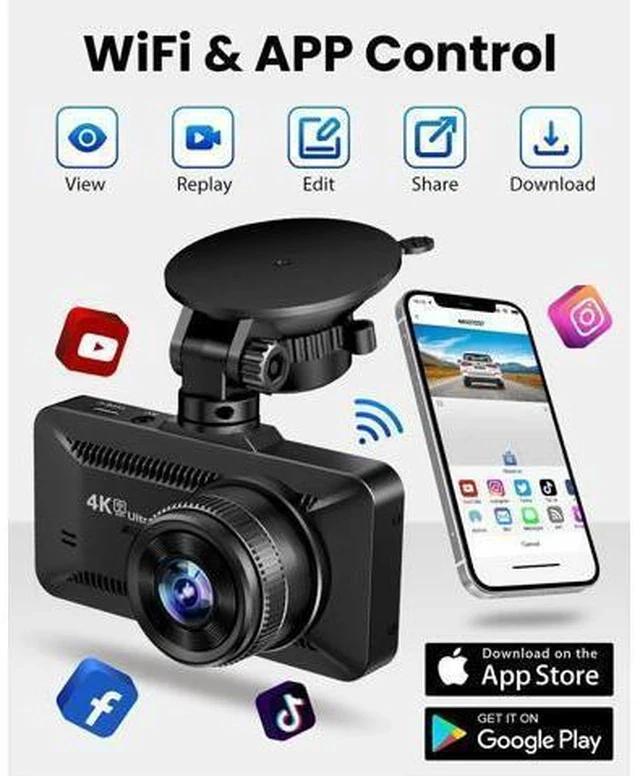 Alt view image 5 of 7 - Dash Cam Front Rear 4K/1080P, Dash Camera for Cars Build in WIFI, Full HD Dash Cam with APP Control, 3.94 IPS Screen Dash camera with 32GB SD Card, G-Sensor, WDR, 24Hr Parking Mote, Loop Recording