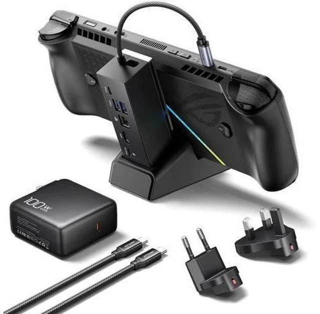 Main image of Docking Station & 100W Charger for ROG Xbox Ally X (2025)/ROG Ally X/Steam Deck/Legion Go, 6-in-1 Dock with HDMI 4K@120Hz, Gigabit Ethernet, Dual USB A & USB C 3.2 Gen 1, 100W Charging - HB0609