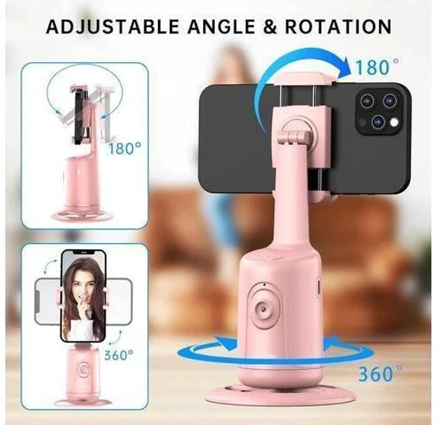 Alt view image 2 of 7 - Auto Tracking Phone Holder, Auto Face Tracking Tripod, Portable All-in-one Smart Selfie Stick 360 Rotation Fast Face & Object Tracking Cameraman Robot Mount for Phone Video Vlog Live Streaming(Pink)