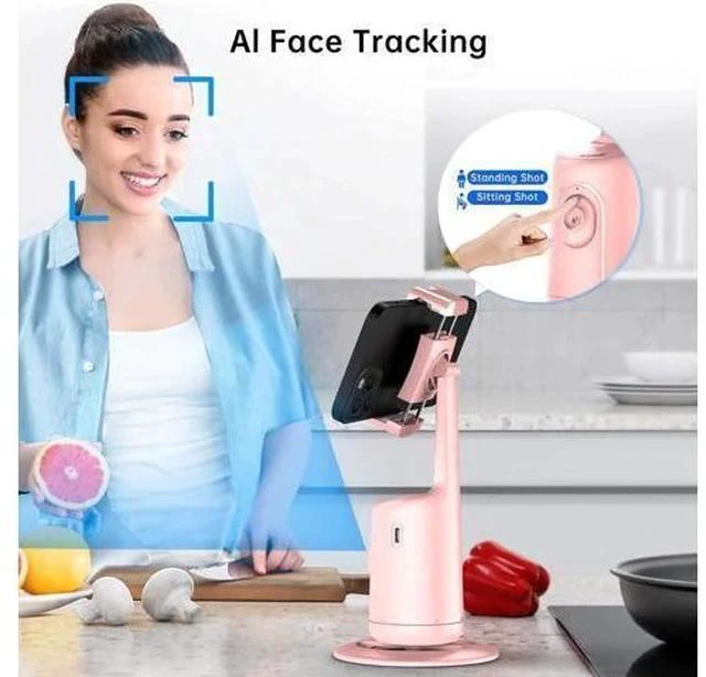 Alt view image 3 of 7 - Auto Tracking Phone Holder, Auto Face Tracking Tripod, Portable All-in-one Smart Selfie Stick 360 Rotation Fast Face & Object Tracking Cameraman Robot Mount for Phone Video Vlog Live Streaming(Pink)