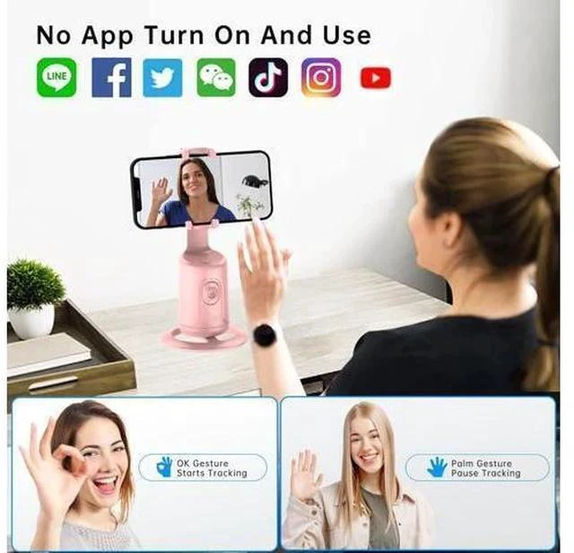 Alt view image 6 of 7 - Auto Tracking Phone Holder, Auto Face Tracking Tripod, Portable All-in-one Smart Selfie Stick 360 Rotation Fast Face & Object Tracking Cameraman Robot Mount for Phone Video Vlog Live Streaming(Pink)