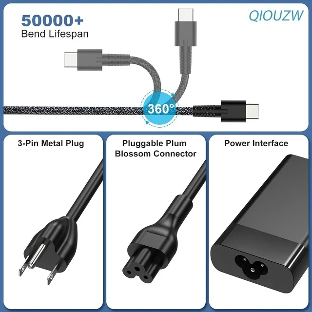 Alt view image 3 of 6 - New Slim 65W USB C Laptop Charger Compatible with HP Spectre X360 Spectre Elitebook x360 Elitebook Envy Omnibook Chromebook Elite x2 Zbook ProBook Travel Type C AC Adapter Power Cord Supply