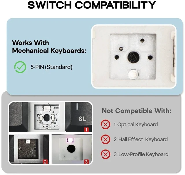 Alt view image 3 of 7 - Silent Mechanical Keyboard Switches Set - 35 Pieces Factory Pre-Lubed, 5-Pin Linear/Tactile Switches for Custom Mechanical Keyboards (Sea Salt V3(Linear Silent))