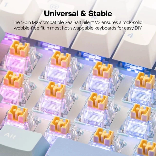 Alt view image 7 of 7 - Silent Mechanical Keyboard Switches Set - 35 Pieces Factory Pre-Lubed, 5-Pin Linear/Tactile Switches for Custom Mechanical Keyboards (Sea Salt V3(Linear Silent))
