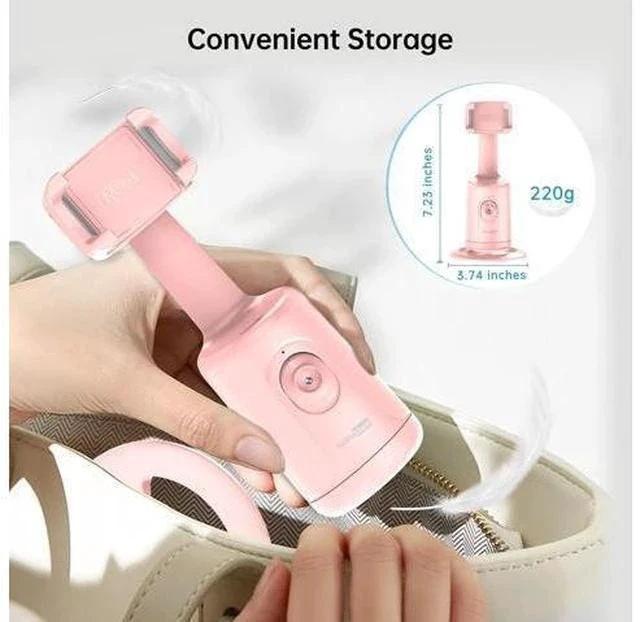 Alt view image 7 of 7 - Auto Tracking Phone Holder, Auto Face Tracking Tripod, Portable All-in-one Smart Selfie Stick 360 Rotation Fast Face & Object Tracking Cameraman Robot Mount for Phone Video Vlog Live Streaming(Pink)