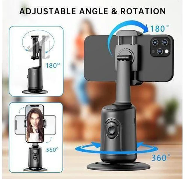 Alt view image 4 of 7 - Auto Tracking Phone Holder, Auto Face Tracking Tripod, Portable All-in-one Smart Selfie Stick 360 Rotation Fast Face & Object Tracking Cameraman Robot Mount for Phone Video Vlog Live Streaming(Black)