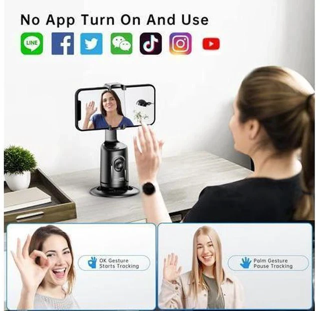 Alt view image 6 of 7 - Auto Tracking Phone Holder, Auto Face Tracking Tripod, Portable All-in-one Smart Selfie Stick 360 Rotation Fast Face & Object Tracking Cameraman Robot Mount for Phone Video Vlog Live Streaming(Black)