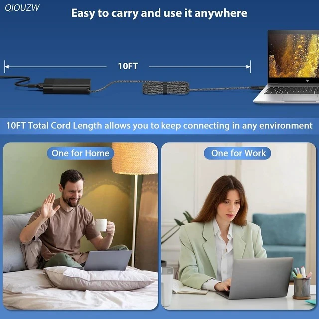 Alt view image 6 of 6 - New Slim 65W USB C Laptop Charger Compatible with HP Spectre X360 Spectre Elitebook x360 Elitebook Envy Omnibook Chromebook Elite x2 Zbook ProBook Travel Type C AC Adapter Power Cord Supply