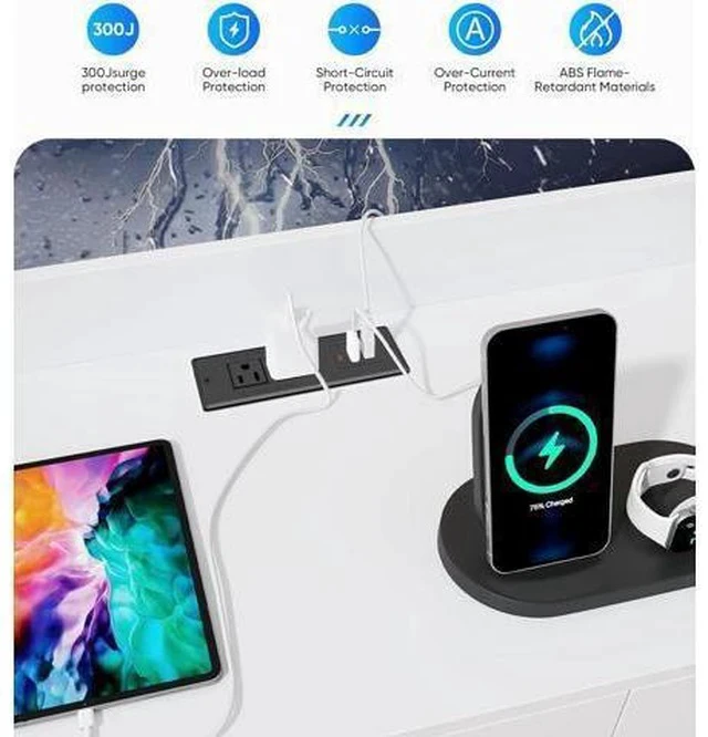 Alt view image 4 of 7 - Recessed Power Strip, Flush Mounted Drawer Outlet with PD 20W Fast Charging USB-C Ports, Recessed Outlet for Conference Rooms, Office Tables, Furniture, 10FT Cord(ETL Listed)