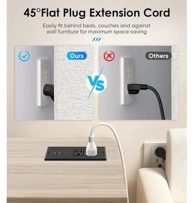 Alt view image 5 of 7 - Recessed Power Strip, Flush Mounted Drawer Outlet with PD 20W Fast Charging USB-C Ports, Recessed Outlet for Conference Rooms, Office Tables, Furniture, 10FT Cord(ETL Listed)