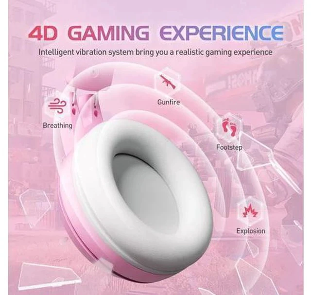 Alt view image 3 of 5 - SOMIC G951pink Gaming Headset for PC, PS4, PS5, Laptop, Cat Ear Headphone USB Gaming Headphones with Mic Noise Cancelling, LED Light, 7.1 Virtual Surround Sound for Girls, Women (G951-PINK)