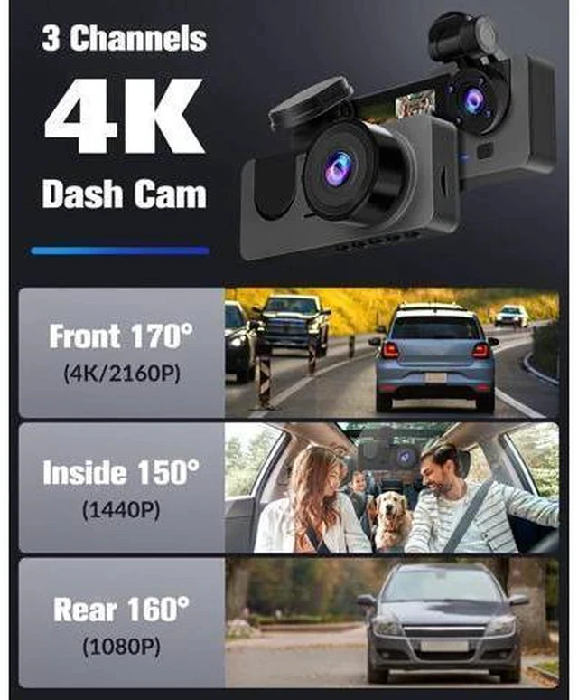 Alt view image 2 of 7 - Dash Camera for Cars,4K Full UHD Car Camera Front Rear with 32GB Card,Built-in Super Night Vision,2.0' IPS Screen,170°Wide Angle,WDR, 24H Parking Mode, Loop Recording