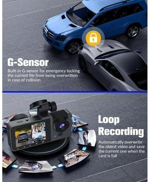 Alt view image 3 of 7 - Dash Camera for Cars,4K Full UHD Car Camera Front Rear with 32GB Card,Built-in Super Night Vision,2.0' IPS Screen,170°Wide Angle,WDR, 24H Parking Mode, Loop Recording