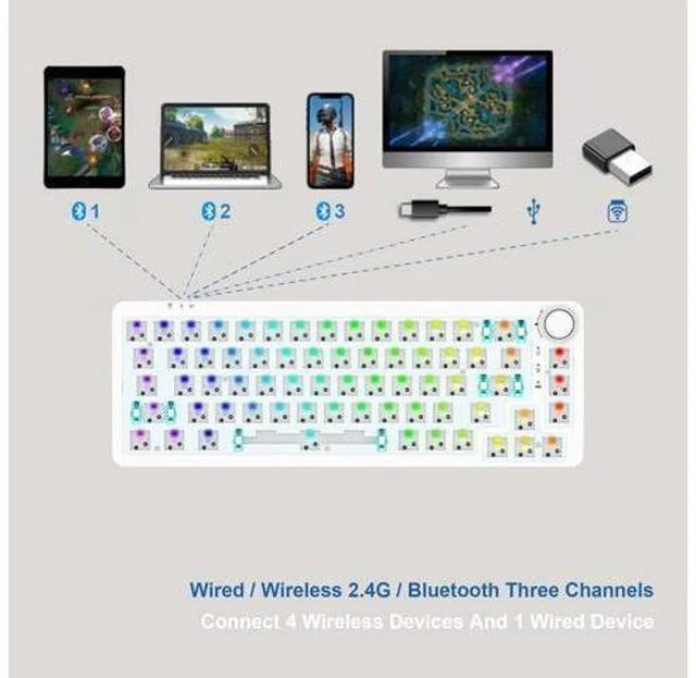 Main image of GK GAMAKAY LK67 65% RGB Modular DIY Mechanical Keyboard, 67 Keys Hot Swappable 3pin/5pin Switch, Programmable Triple Mode Bluetooth 5.0/USB-C Wired/2.4GHz Wireless Customized Keyboard Kit (White)