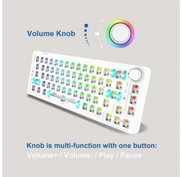 Alt view image 2 of 4 - GK GAMAKAY LK67 65% RGB Modular DIY Mechanical Keyboard, 67 Keys Hot Swappable 3pin/5pin Switch, Programmable Triple Mode Bluetooth 5.0/USB-C Wired/2.4GHz Wireless Customized Keyboard Kit (White)