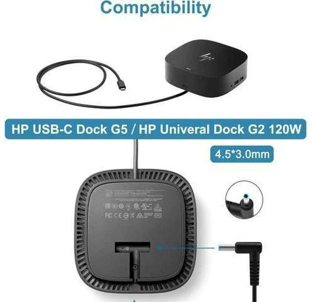 Alt view image 3 of 7 - 120W 6.15A Charger 710415-001 L41856-001 for HP USB-C Dock G5 5TW10UT 5TW10AA 5TW10AA#ABB 5TW10UT#ABA USB-C/A Universal Dock G2 5TW13AA HP Omen 15-5000 15-5100 15-5200 Laptop Charger