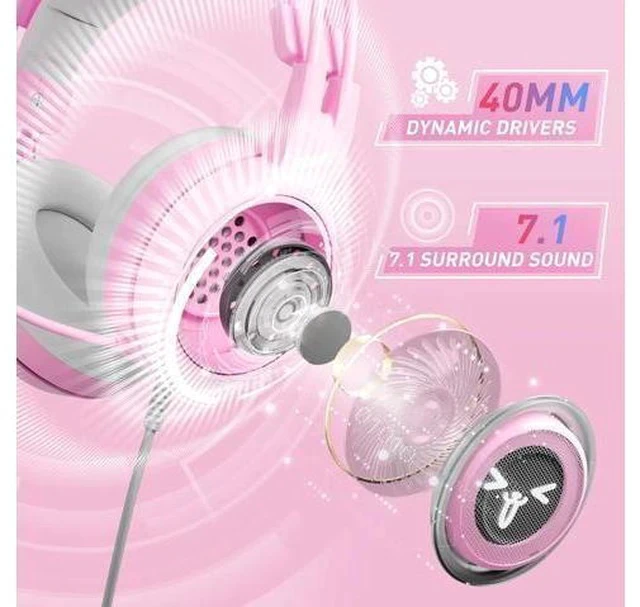 Alt view image 2 of 7 - SOMIC G951pink Gaming Headset for PC, PS4, PS5, Laptop, Cat Ear Headphone USB Gaming Headphones with Mic Noise Cancelling, LED Light, 7.1 Virtual Surround Sound for Girls, Women