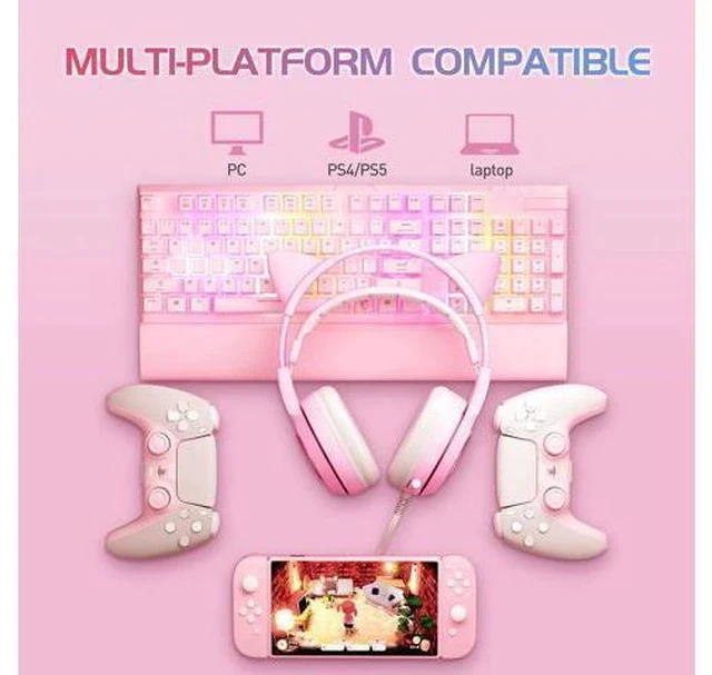 Alt view image 7 of 7 - SOMIC G951pink Gaming Headset for PC, PS4, PS5, Laptop, Cat Ear Headphone USB Gaming Headphones with Mic Noise Cancelling, LED Light, 7.1 Virtual Surround Sound for Girls, Women