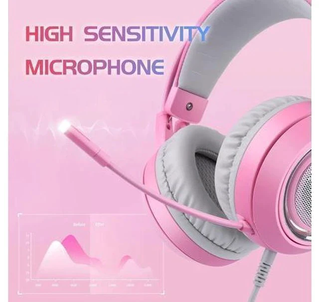 Alt view image 4 of 7 - SOMIC G951pink Gaming Headset for PC, PS4, PS5, Laptop, Cat Ear Headphone USB Gaming Headphones with Mic Noise Cancelling, LED Light, 7.1 Virtual Surround Sound for Girls, Women