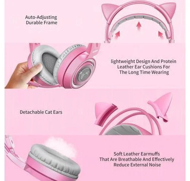Alt view image 5 of 7 - SOMIC G951pink Gaming Headset for PC, PS4, PS5, Laptop, Cat Ear Headphone USB Gaming Headphones with Mic Noise Cancelling, LED Light, 7.1 Virtual Surround Sound for Girls, Women