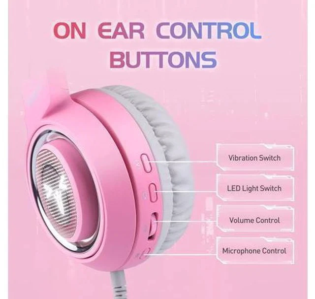 Alt view image 6 of 7 - SOMIC G951pink Gaming Headset for PC, PS4, PS5, Laptop, Cat Ear Headphone USB Gaming Headphones with Mic Noise Cancelling, LED Light, 7.1 Virtual Surround Sound for Girls, Women