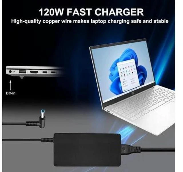 Alt view image 7 of 7 - 120W 6.15A Charger 710415-001 L41856-001 for HP USB-C Dock G5 5TW10UT 5TW10AA 5TW10AA#ABB 5TW10UT#ABA USB-C/A Universal Dock G2 5TW13AA HP Omen 15-5000 15-5100 15-5200 Laptop Charger