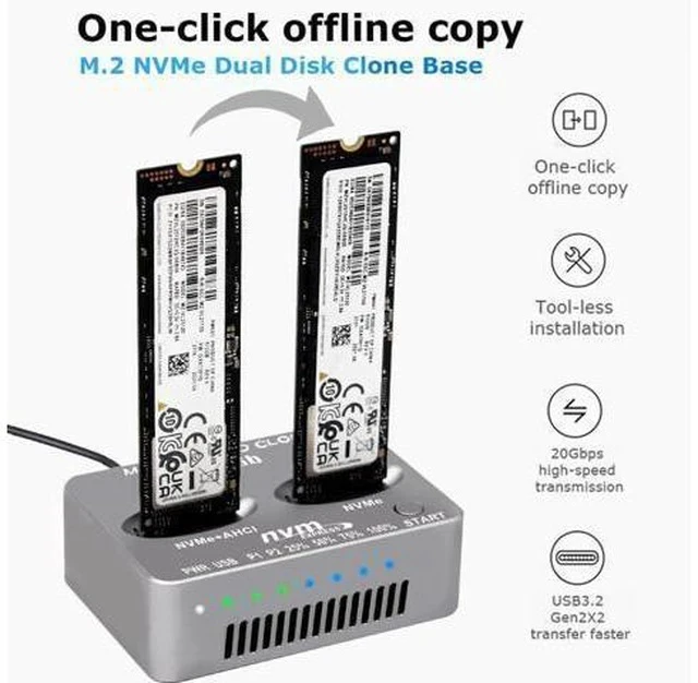 Alt view image 2 of 7 - M.2 NVMe SSD Dock AHCI Duplicator Cloner USB3.2 20G SSD Dual-Bay Offline Clone USB C to NVME Docking Station Mobile Hard Drives Dock for Mac Window Linux